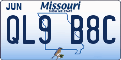 MO license plate QL9B8C