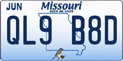 MO license plate QL9B8D