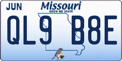 MO license plate QL9B8E