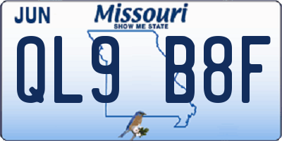 MO license plate QL9B8F