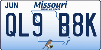 MO license plate QL9B8K
