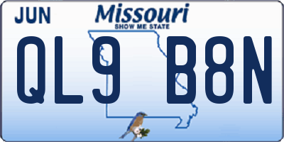 MO license plate QL9B8N