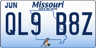 MO license plate QL9B8Z