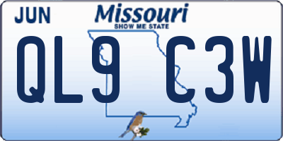 MO license plate QL9C3W