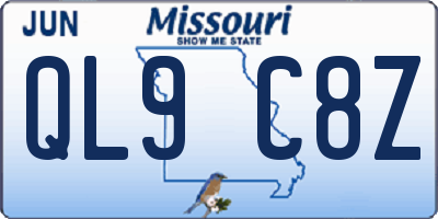 MO license plate QL9C8Z