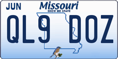MO license plate QL9D0Z