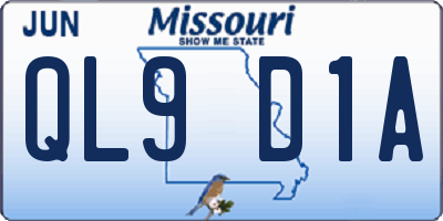 MO license plate QL9D1A