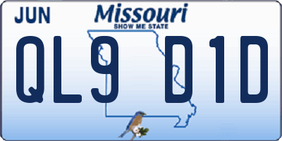 MO license plate QL9D1D