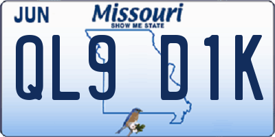 MO license plate QL9D1K