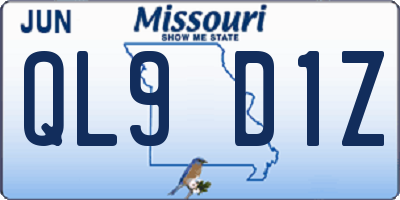 MO license plate QL9D1Z