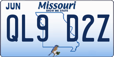 MO license plate QL9D2Z