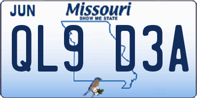 MO license plate QL9D3A