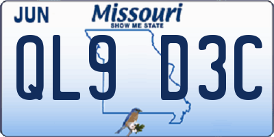 MO license plate QL9D3C