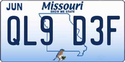 MO license plate QL9D3F