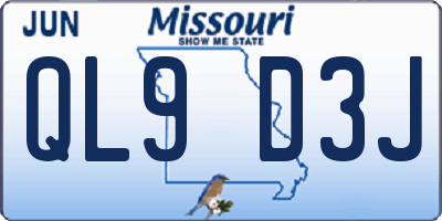 MO license plate QL9D3J