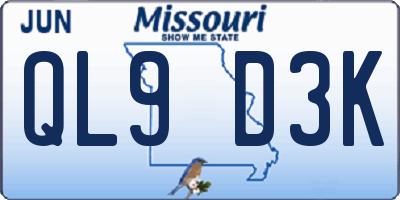 MO license plate QL9D3K