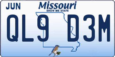 MO license plate QL9D3M