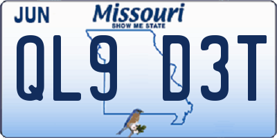 MO license plate QL9D3T