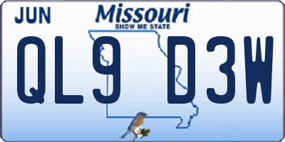 MO license plate QL9D3W