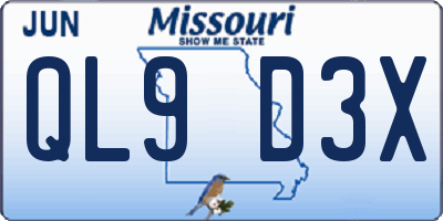 MO license plate QL9D3X