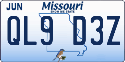 MO license plate QL9D3Z