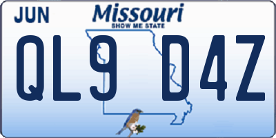 MO license plate QL9D4Z