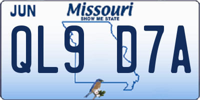 MO license plate QL9D7A