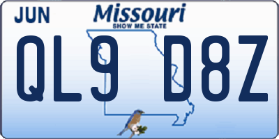 MO license plate QL9D8Z