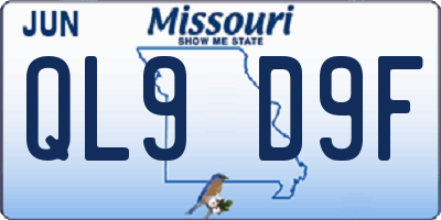 MO license plate QL9D9F