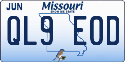 MO license plate QL9E0D