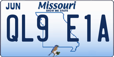 MO license plate QL9E1A
