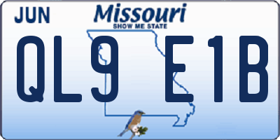 MO license plate QL9E1B