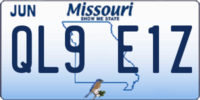 MO license plate QL9E1Z