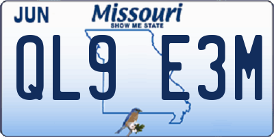 MO license plate QL9E3M