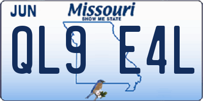 MO license plate QL9E4L