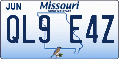 MO license plate QL9E4Z
