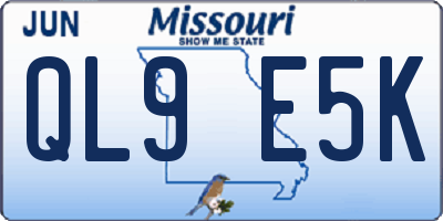 MO license plate QL9E5K