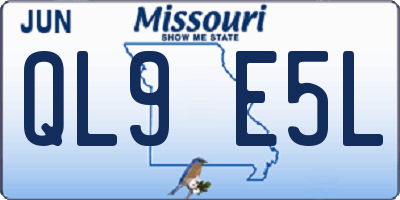 MO license plate QL9E5L