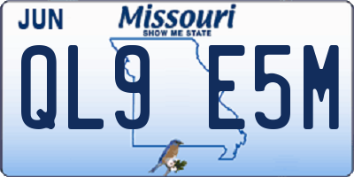 MO license plate QL9E5M