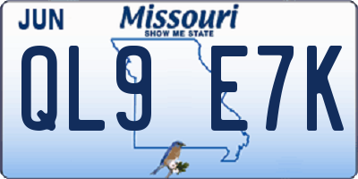 MO license plate QL9E7K
