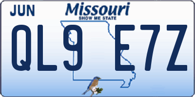 MO license plate QL9E7Z