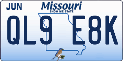 MO license plate QL9E8K