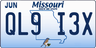 MO license plate QL9I3X