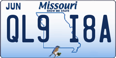 MO license plate QL9I8A