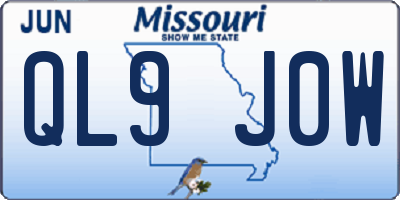 MO license plate QL9J0W