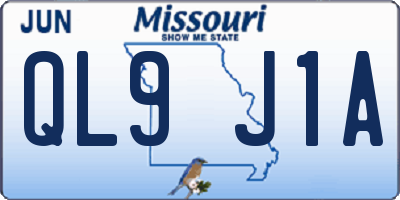 MO license plate QL9J1A