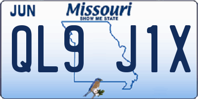 MO license plate QL9J1X
