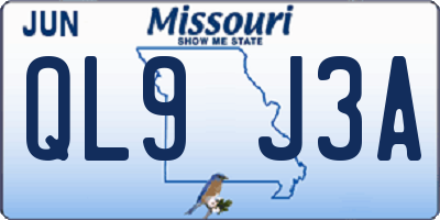 MO license plate QL9J3A
