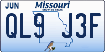 MO license plate QL9J3F