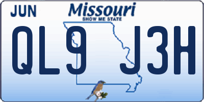 MO license plate QL9J3H